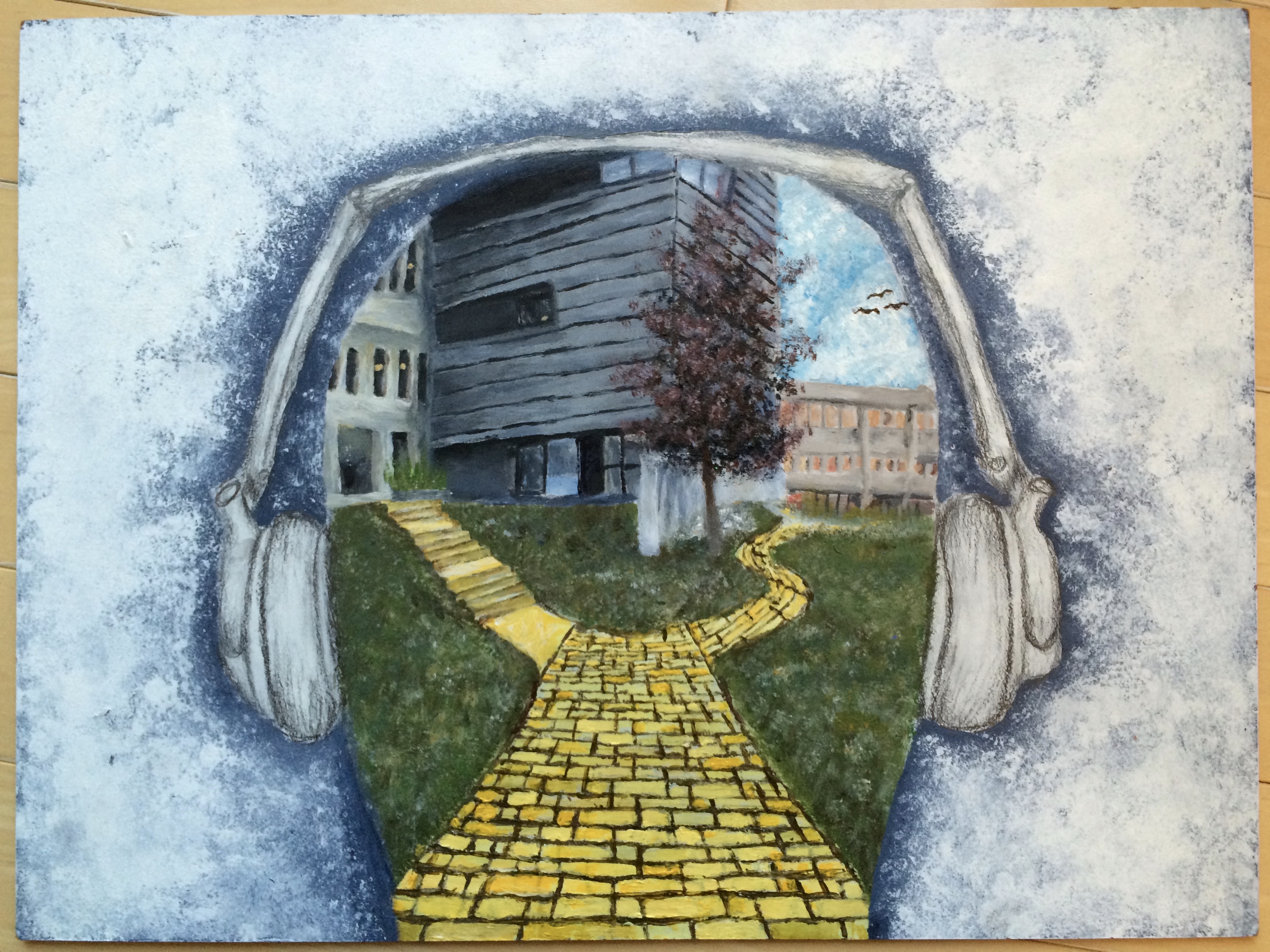 painting of a head with a path in the shadow